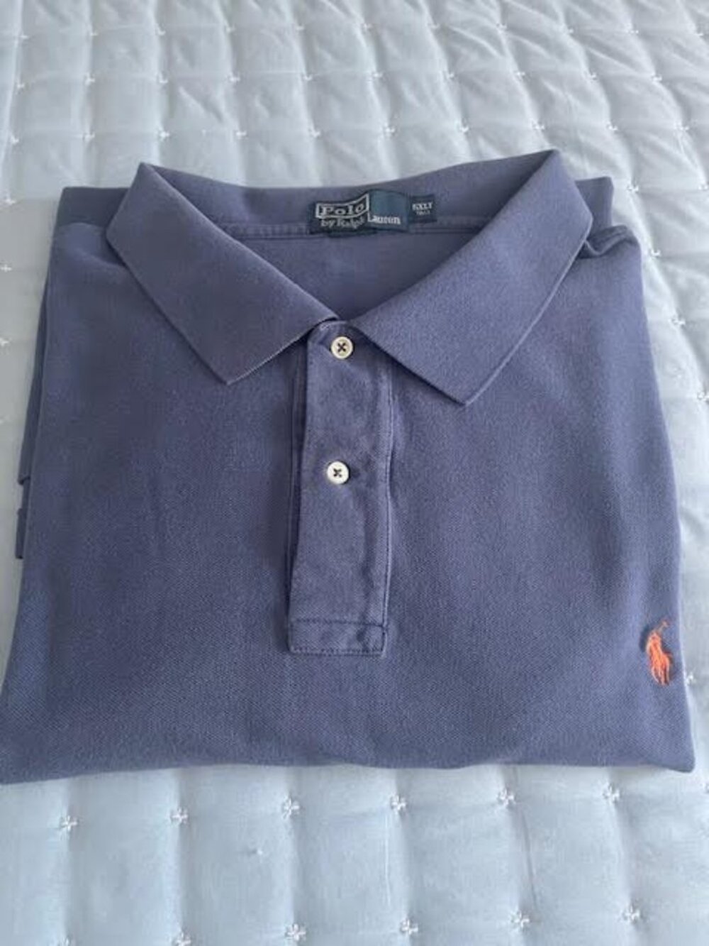Polo Ralph Lauren Men’s 5XLT Long Sleeve Polo Navy Blue Orange Logo Big & Tall